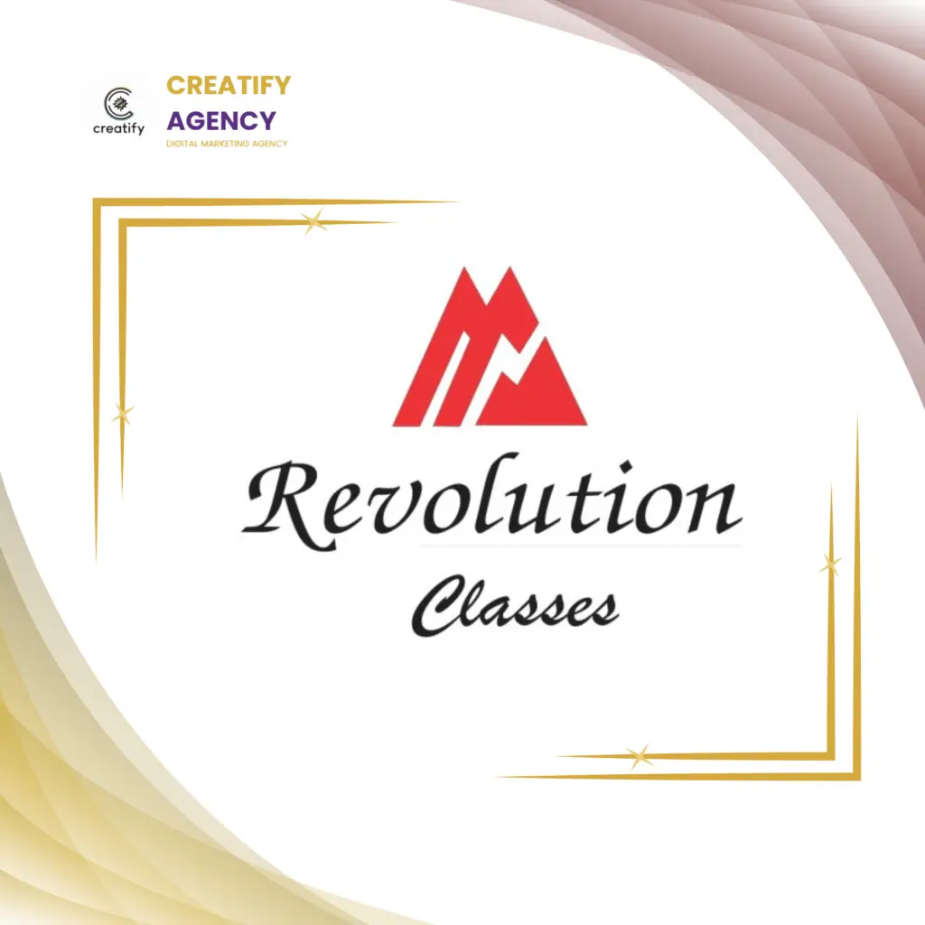 Revolution Classes logo design with elegant typography and a modern red emblem, branded by Creatify Agency digital marketing agency.