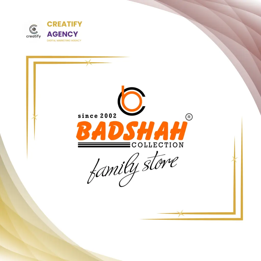 Badshah Collection Family Store logo featuring bold orange typography with modern black accents and stylish handwritten text for retail branding.