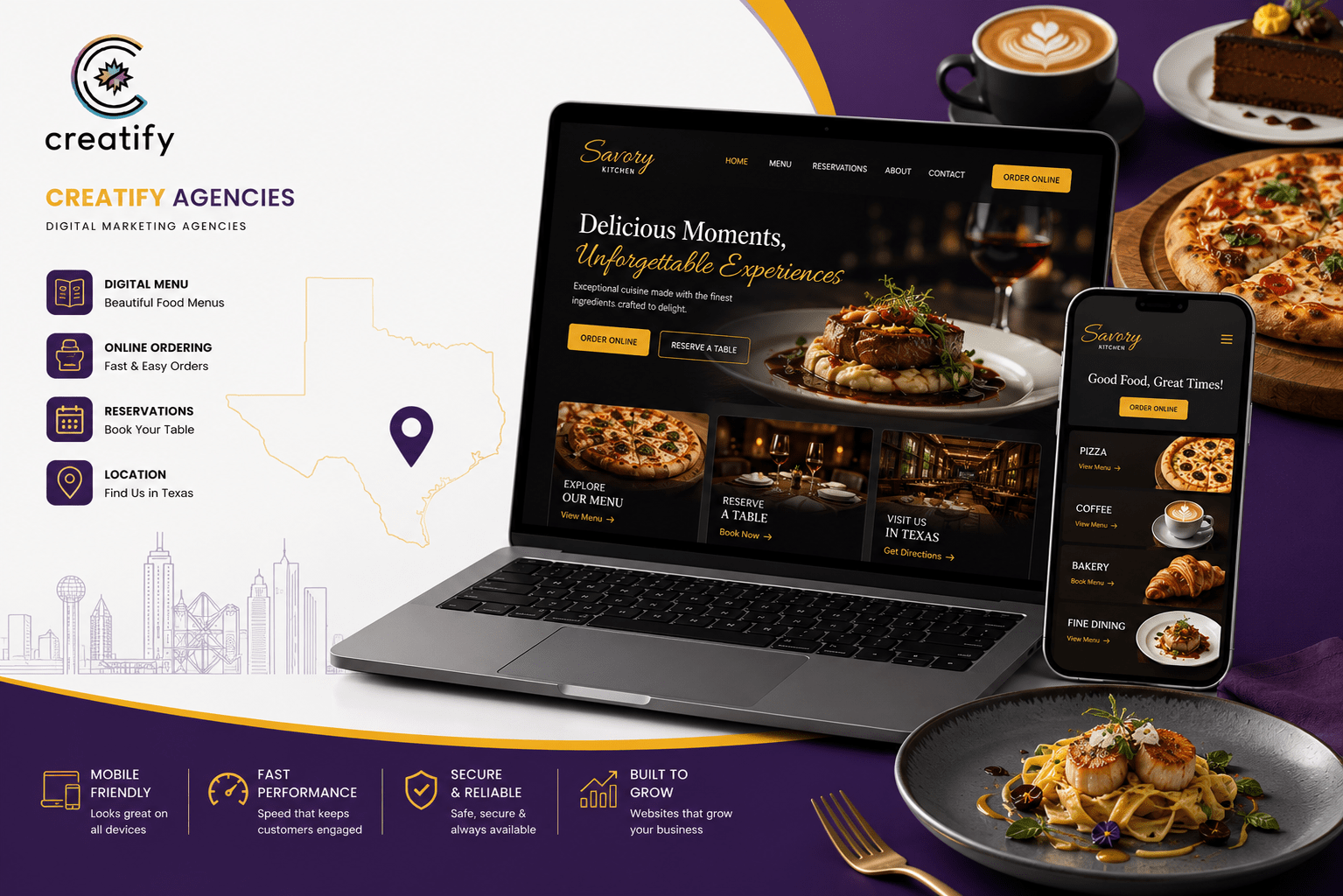 Affordable Restaurant Website Development Texas websites starting at $120